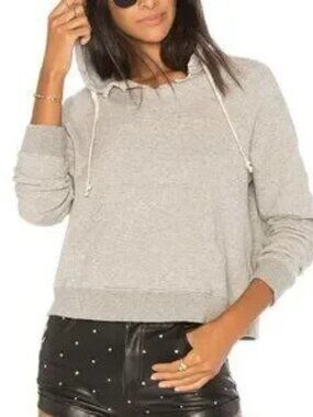 MOTHER Denim Personal Space The Square Tear Hoodie in H. grey French terry